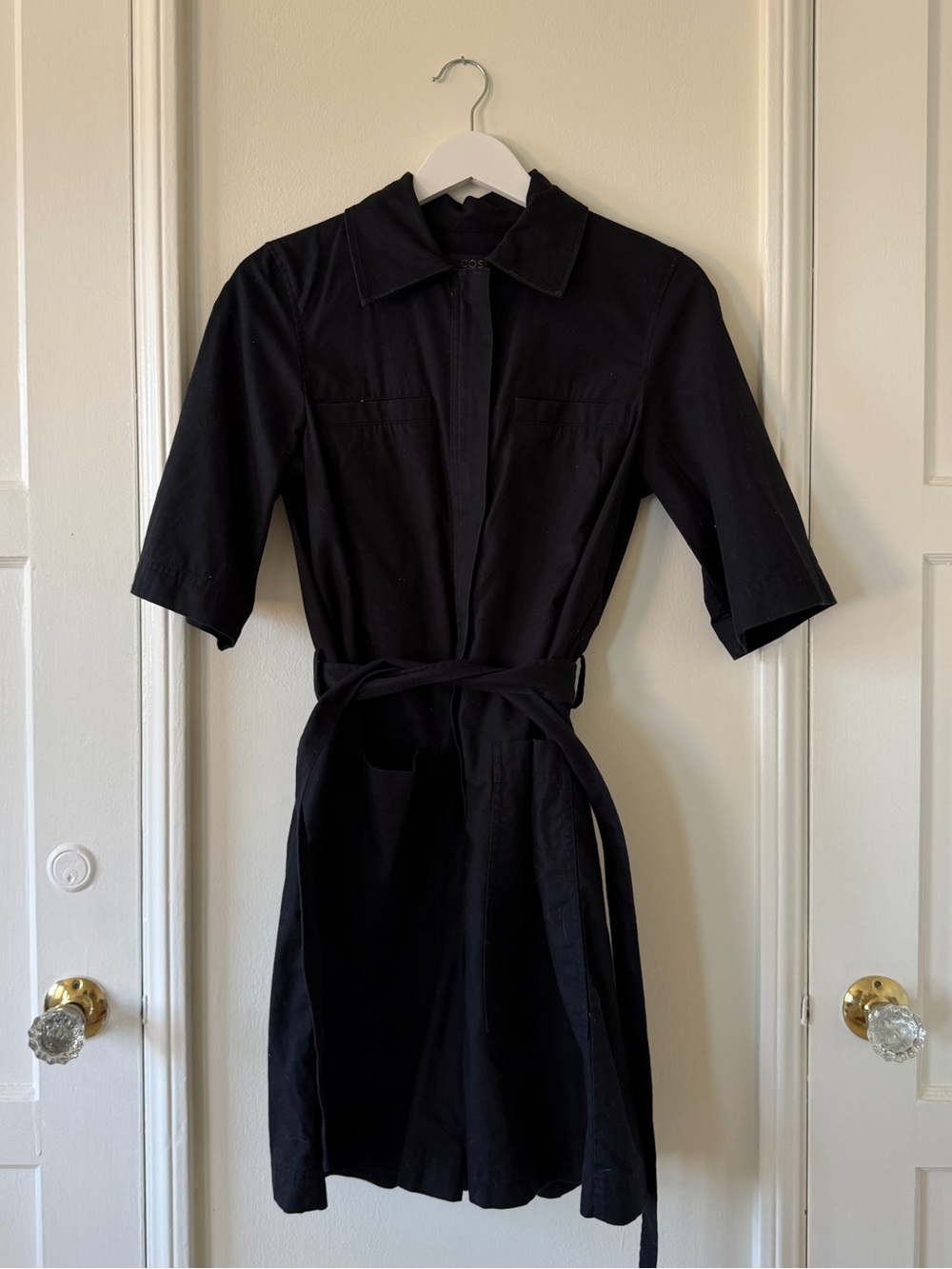 COS Black Short-Sleeve Jumpsuit with Waist Tie